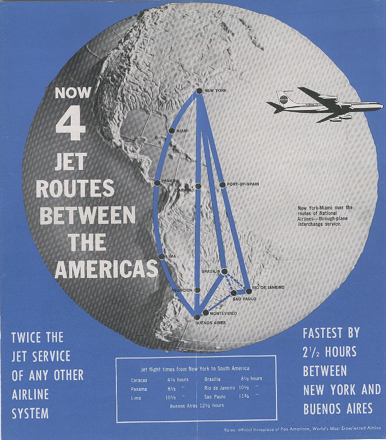 1960 October, A Pan American timetable ad with 4 jet routes to Latin America.